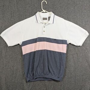 Taylor & Henry Polo Shirt Mens White Pink Gray Colorblock Banded Bottom Size L